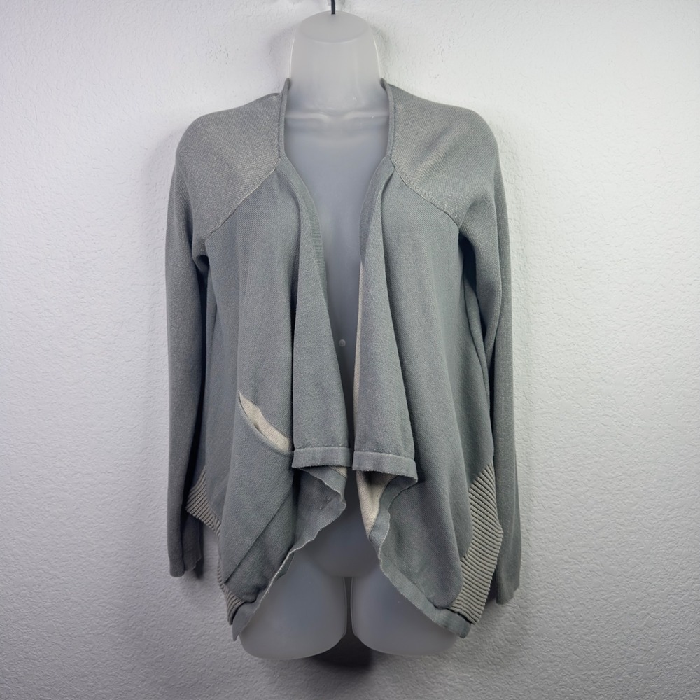 Cabi Cardigan‎ Womens S Grey Cotton Draped Open Front Waterfall Knit Minimalist